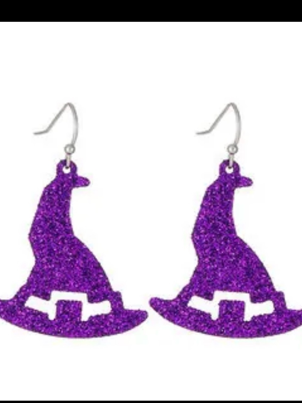 Purple Glitter Witch Hat Dangle Earrings